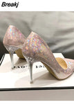 Autumn Fashion Nightclub High Heels Wedding Shoes Banquet Sexy Stiletto Pointed Embossing Pumps Women Shoes Large size