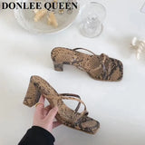 Snake Pattern Sandal Slippers Women High Heel Flip Flops Slip On Slides Narrow Band Shoes Summer Elegant Sandalias