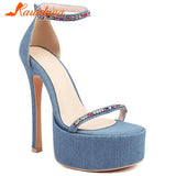 Brand 2023 Thin High Heel Ankle Strap Pumps Shoes Pointed Toe Metallic Feel Design Sexy Style Spring Summer Lady Women