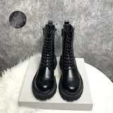 Ankle Boots for Women Shoes Leather Boots Fashion Platform Chunky Boots Booties Woman Lace Up Winter Fall