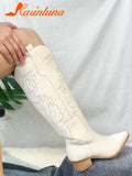 Western Boots 2023 Hot Fashion Pointed Toe Embroidery Vintage Style Country Knee-high Boots Retro Dress Comfort