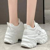 White Black Chunky Dad Sneakers Women 2023 Autumn Thick Bottom Vulcanized Shoes Woman Pu Leather Platform Sneaker