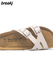 2023 New Summer Cork Slippers Women Casual Solid Color Flip Flops Holiday Beach Outside Slides