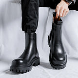 Breakj 2023 New Black High Top Middle Cylinder British Wind Round Head Set Foot Men's Fashion Overalls Martin