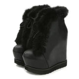 Women Boots 2023 Winter Faux Fur Fashion Wedges Heels Shoes Woman Boots Platform Warm Snow Luxury Ladies Ankle Boot