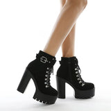 Autumn Womens Chunky Block High Heel Platform Shoes Ankle Strap Buckle Pumps Gothic Punk Shoes For Model