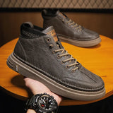 Men's Casual Leather Shoes 2023 New Shoes for Men High-top Black Casual Male Sneakers Platform Ankle Boots Tênis