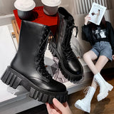 Color Thick Sole Casual Shoes Women Flat Real Leather Round Toe Platform Ankle Botas Autumn Comfort Short Boots