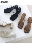 Snake Pattern Sandal Slippers Women High Heel Flip Flops Slip On Slides Narrow Band Shoes Summer Elegant Sandalias