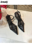 Women Sandals Thin High Heels Ankle Strap Pointed Toe Narrow Band Clip Toe Shoes Fashion Gladiator Sandals Brand 2023