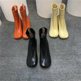 Woman Square Toe Kitten Heels Elastic Short Boots Women Genuine Leather Back Zip Ankle Boots Sexy Big Size Party