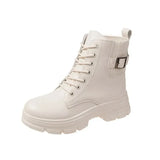 New Fashion Belt Buckle Solid Color Splice Short Boots Women's Round Head PU Soft Sole Shoes Warm and Versatile