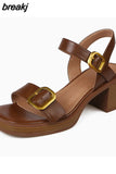 Size 34-40 Women Sandals Retro Genuine Leather High Heels Summer Shoes For Women 2023 Ankle Strap Platform