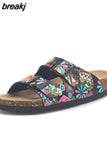 2023 New Summer Women Beach Cork Slippers Casual Double Buckle Clogs Slides Non-slip Outside