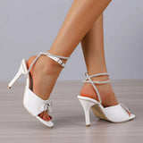 New Fashion Women's High Heel Bow Rhinestone Large Sandals Thin High Heel Sandals Summer Party Evening Dress