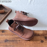 Leather Women Boots Mori Girl Literary Retro Lace-up Ankle Boots Original Handmade Soft Sole Comfort Flat Short