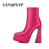 Quality Sexy Satin Women's Ankle Boots High Heels Thickened High Heels Pointed Toe Platform Shoes Shoes for Women Size