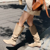 Women Boots Lady Slip On Simple Pleated Large Soft Stretch Suede Winter Botas Large Circumference Spring Autumn Woman