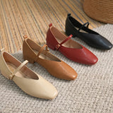 Low Heel Women Shoes Solid Square Toe Single Shoes Comfortable High Heels Leather Shoes Shallow Ladies Office