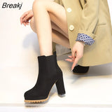 Fabric Leopard Print Platform Round Toe Women Ankle Boots Big Size 43 Slip-on Chunky High Heel Short Booties For