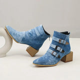 Boot Square Heel Women Boots Buckle Ankle New Pointed Toe Lady Shoes Spring Autumn Footwear Casual Heels