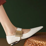 and Autumn Fashion Women Low Heel Mary Jane Shoes Elegant Lady Metal Decoration Pointed Shallow Mouth Single