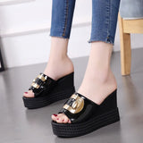 Breakj Summer New Wedge Sandals Platform Platform Shoes High Heel Fish Mouth Cool Drag A Word Drag Sequins Female Slippers To