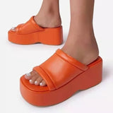 Women Wedges Slippers Square Toe Thick Bottom Plus Size Female Slides Solid Concise Casual Ladies Summer Flip Flops Fashion