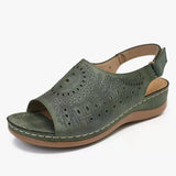 Breakj Summer New Large-Size Slope Hedley Sandals Women Hollow Flat Heel Buckle With Retro Hole