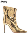 Women's Mid Calf Boots Rose Red Mirror Boots Sexy Runway Stilettos Pointed Toe Demonia Boots Ladies Party Shoe Botas De