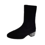 Women's Boots Stretch Fabric Socks Boots Women Shoes Mid-Calf Square Heels Breathtable Sock Shoe Motorcycle