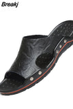 Mens Slippers Outdoor Summer Genuine Leather Slides for Men Couple Non-slip Women Home Fashion Casual Single Shoes Large