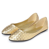 Ballet Flats Weaving Gold Silver Shoes Pointed Toe Breathable Slip-Ons Summer Plus size 35