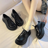 Big-Headed Shoes Female Muffin Tie Round Head Thick-Soled Derby Shoes Doll Sen Small Black Leather Shoes Single