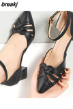4.5CM Simple Elegant High Heels Leather Sandals Square Heel Pointed Toe Women Single Shoe All-Match Pumps Female