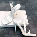 Fall Behind! Thin-Heeled Strapped Sandals Summer 2024 Temperament Socialite Square Toe With High