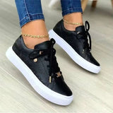 Gold Women's Vulcanized Shoes Solid Color Low Heel Flat Casual Shoes Lace Gold Buttons 2023 Versatile Lace Up