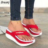 Women Summer Rhinestone Sandals Slippers Female Platform Open Toes Sexy Wedge Flip Flops Buckle Strap Flat Square Heel