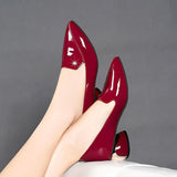 Size 42 Women Pumps Patent Leather Dress Shoes Low Heels Ol Office Lady Shoes Leaf Boat Shoe Classics Pump