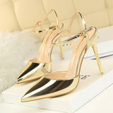 Breakj Simple Thin Heel Ultra High Heel Shallow Pointed Patent Leather Sexy Nightclub Show Thin A Word With Female