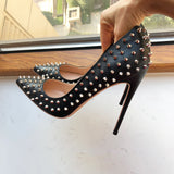 Silver Spikes Women Black Matte Sexy Stiletto High Heels Ladies Wild Party Club High Heel Shoes 8cm 10cm 12cm