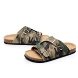 New Summer Men Camouflage Cork Slipper Canvas Non-slip Buckle Outside Beach