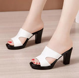 Plus Size 32-43 High Heels Slippers Women Platform Shoes Summer 2021 Block Heel Leather Slides Ladies Office