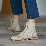 Women Shoes Genuine Leather Ankle Boots Thick Low Heel Short Boots Round Toe Zipper Lady Footwear Autumn 33-40 Wine