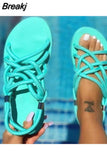 Size Women Sandals 2023 Summer Flat Women's Shoes Black Hemp Rope Set Foot Beach Sandals Outdoor All-match Casual