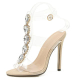 Sexy Ladies Sandals PVC Solid Crystal Buckle Peep Toe Stiletto High Heel women's Sandals Designer Party Summer