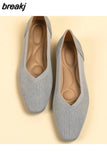 Autumn Knitted Breathable Mesh Ballet Flats Square Toe Slip On Loafers Women Flat Shoe Casual Soft Bottom Boat