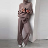 Two Piece Set Women Turtleneck Long Sleeve Top Pullover Casual Long Pants Suit Female Autumn Homewear Outfits