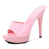 Women Slipper 2023 Summer Fine Heel 13cm Shoe Slipper Platform Patent leather Pumps Sexy Shoes Stripper Hihg Heels