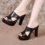Plus Size 32-43 High Heels Slippers Women Platform Shoes Summer 2021 Block Heel Leather Slides Ladies Office
